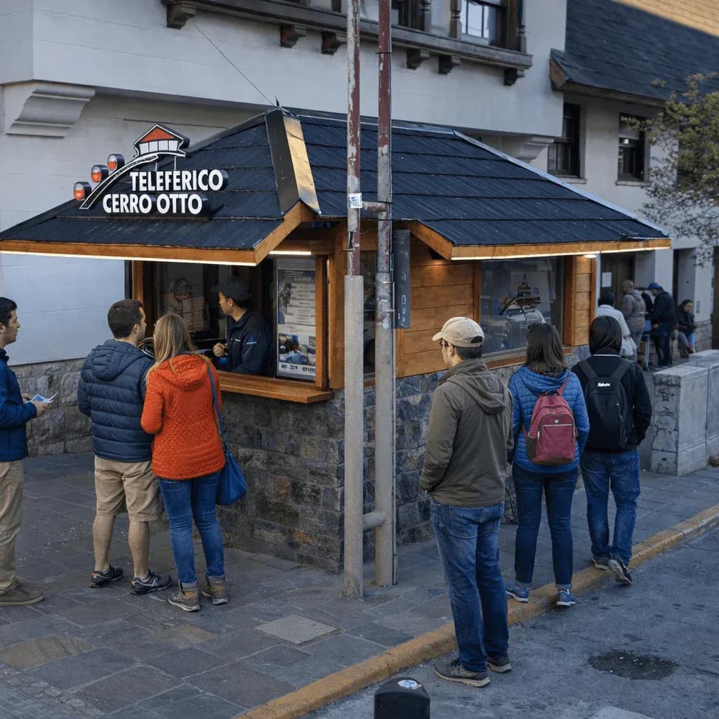 Cabine de atendimento ao cliente do teleférico Cerro Otto, localizada na esquina da Rua Mitre com a Rua Villegas.