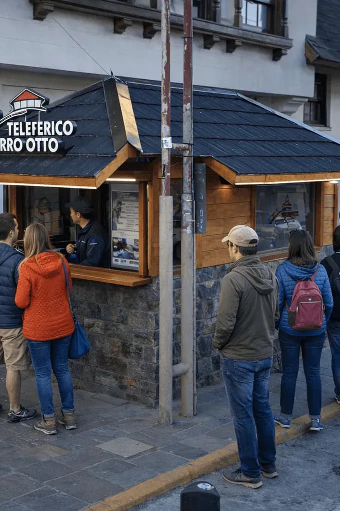 Cabine de atendimento ao cliente do teleférico Cerro Otto, localizada na esquina da Rua Mitre com a Rua Villegas.